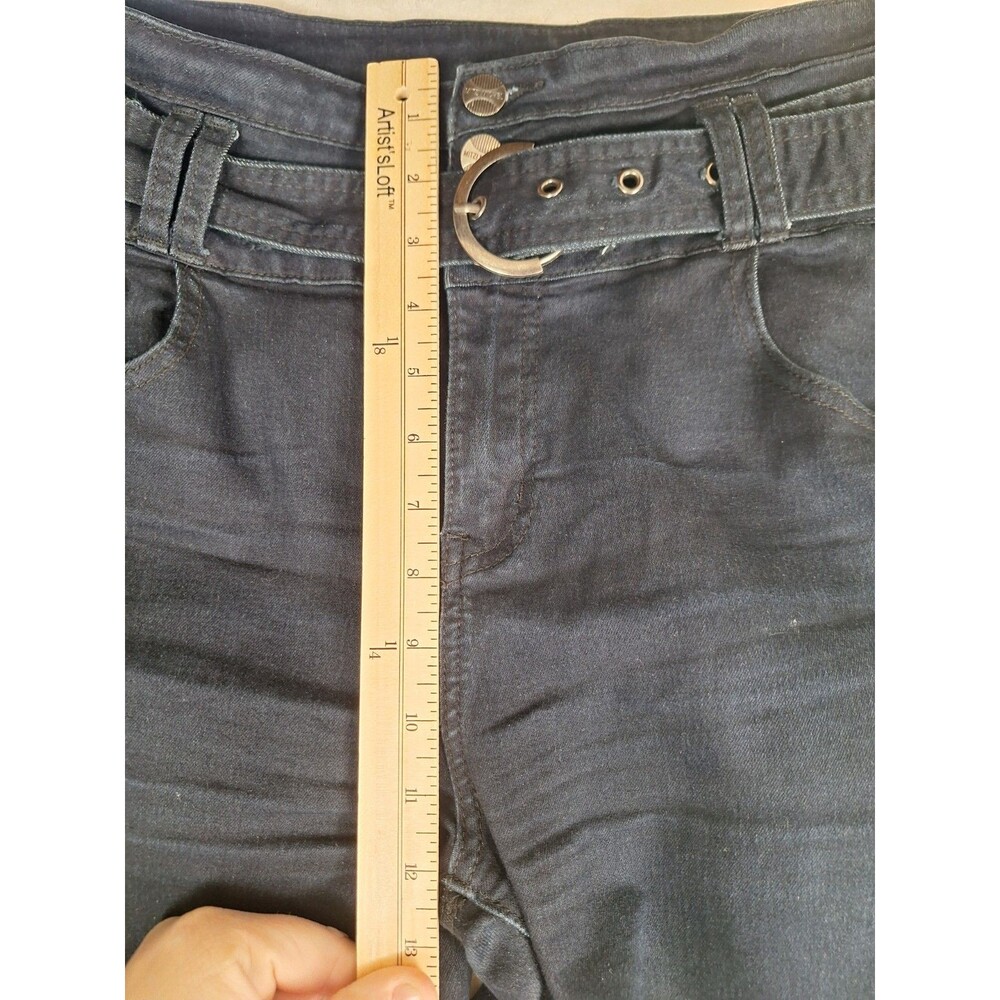 Mitzi Michel Button Front Jeans Juniors 15 Flare Black High Rise Belted 30x33 - Picture 6 of 11